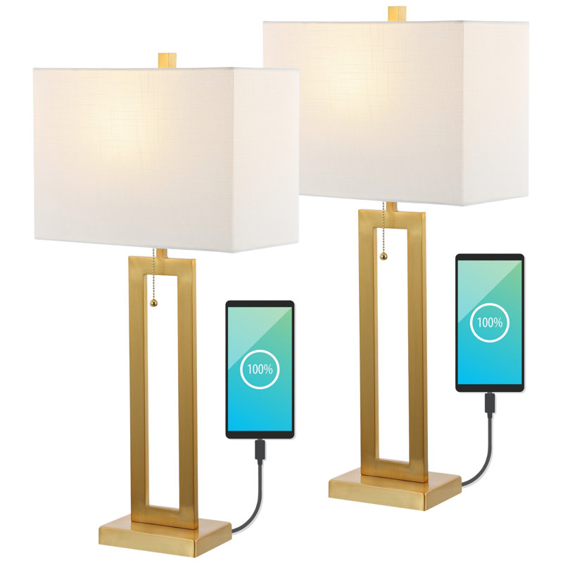 Arthuree Table Lamp Set 28.5" Brass Gold Table Lamp Set with USB, Brass Gold