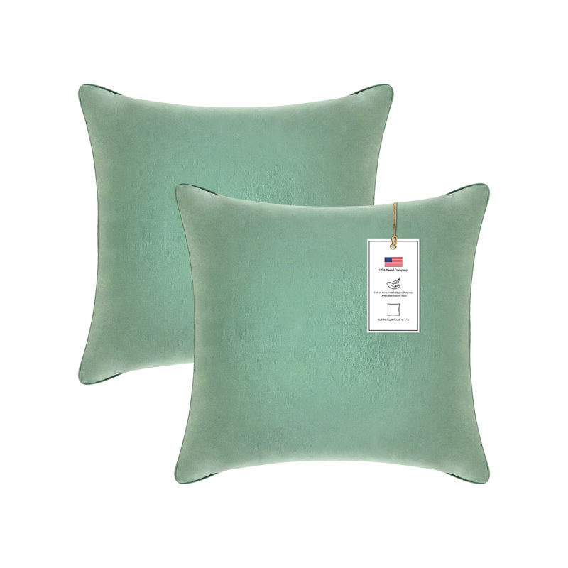 A1HC Velvet Down-Alternative Throw Pillow Inserts – Hypoallergenic, Ready-to-Use, Set of 2, 24"H x 24"W, Como Green