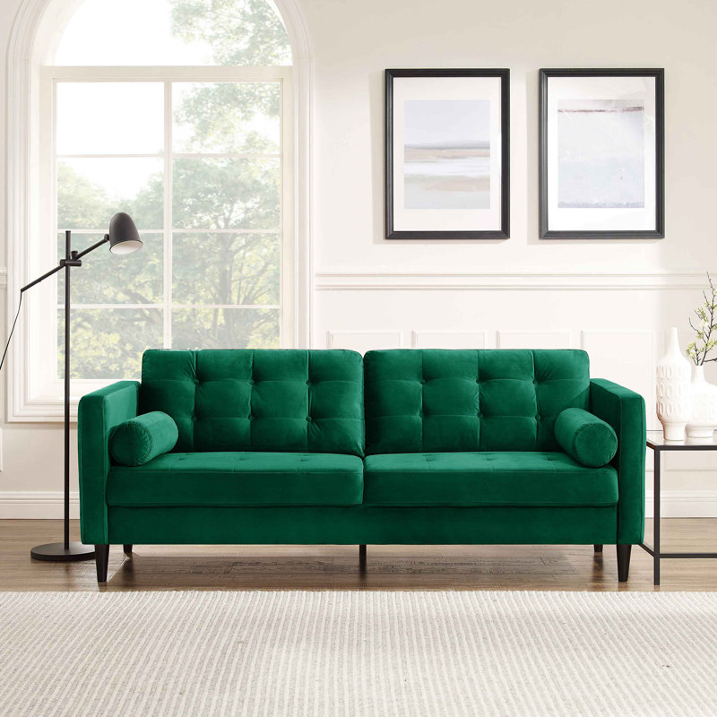 Jeses 204Cm Velvet Square Arms Sofa, Green