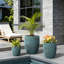 Pot à fleurs rond en béton moyen 15 po avec rayures turquoise et trous de drainage pour l'intérieur et l'extérieur-183621704-183621706