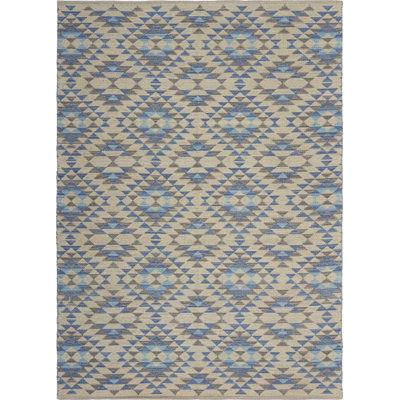 Pullins Handmade Geometric Southwestern Blue/Beige Area Rug