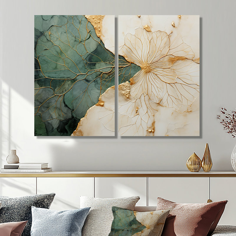 «Green Gold Minimalisme Poteries I», art abstrait à grandes spirales, 32" H x 32" W, Wrapped Canvas, Does Not Apply