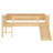 Wood Low Loft Bed With Shelves, LED Lighting, Ladder And Guardrails-171186391-171186388