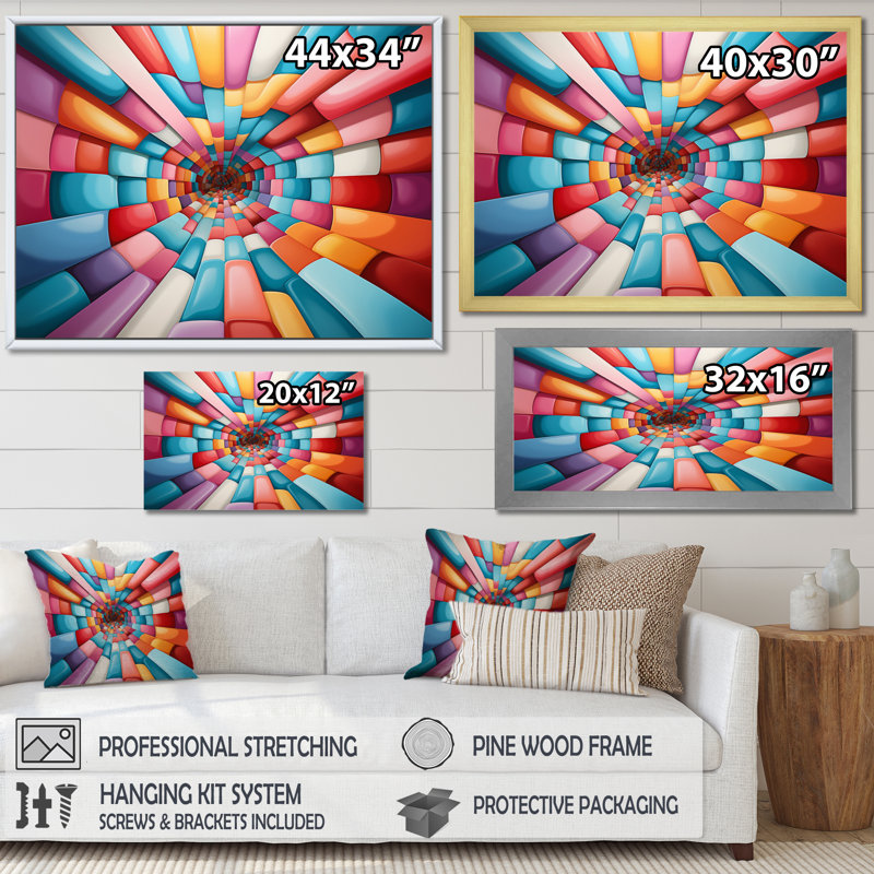 Op Spiral II sur toile, Encadrement doré, H 16 po x l 32 po x P 1 po