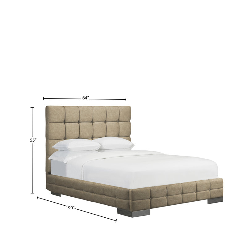 Lit plateforme tapissier Stollings, Velours - Sable, Grand