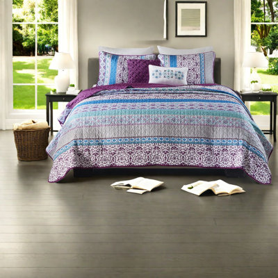 Ensembles de literie confortables en coton, courtepointe réversible mauve, style chambre à coucher bohème