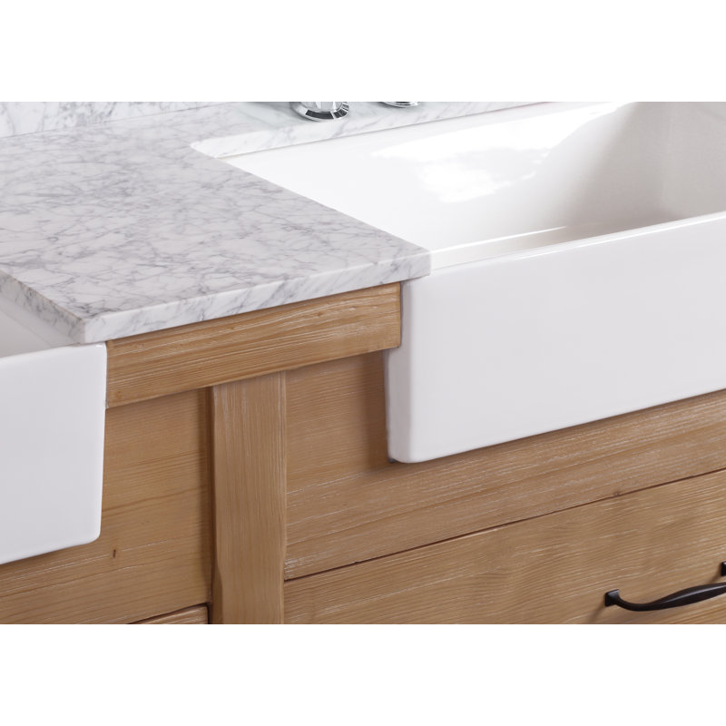 Marina 72'' Driftwood Double Bathroom Vanity with Carrara Marble Top