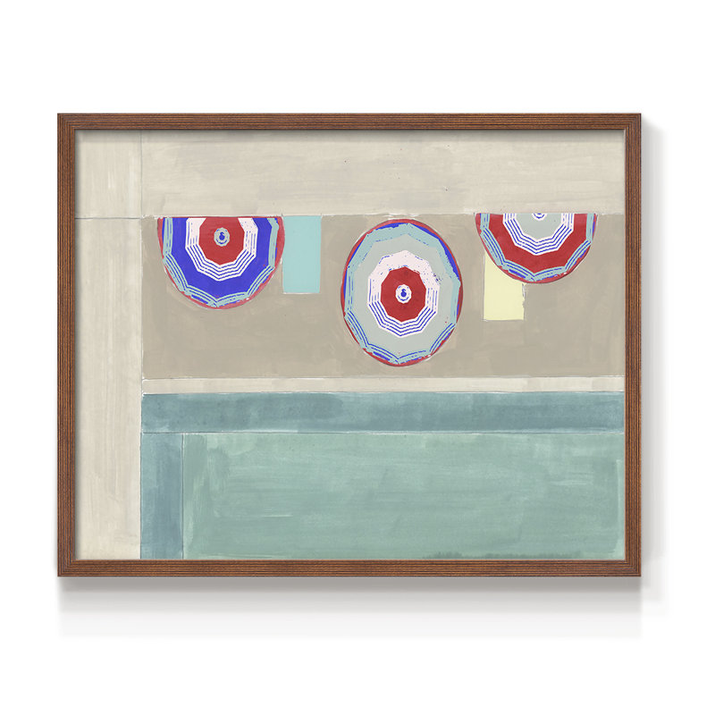 Au bord de la piscine II - Impression encadrée - Restickable, H 16 po x l 20 po, Noyer