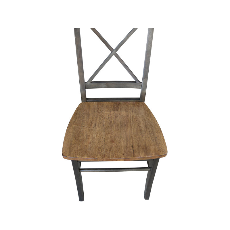 Dugazon Duante Solid Wood Cross Back Side Chair, Hickory/Washed Coal