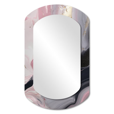 Markley Solid Marble Paint Artwork II - Marble Asymmetrical Mirror, Pink Cylinder Decorative Wall Mirror, Printed Metal Art