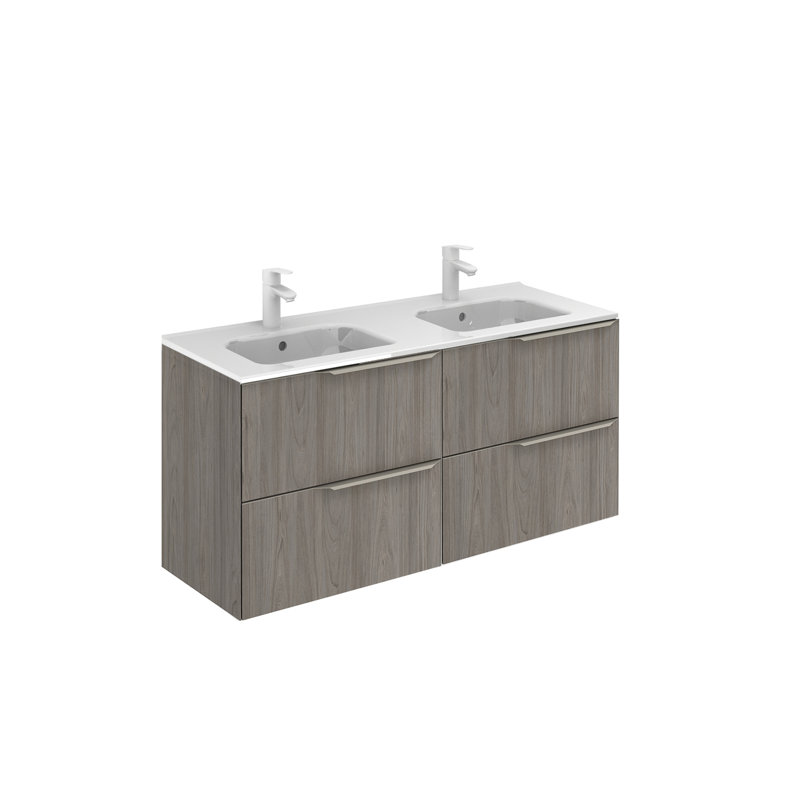 48'' Double Bathroom Vanity with Ceramic Top, Gray