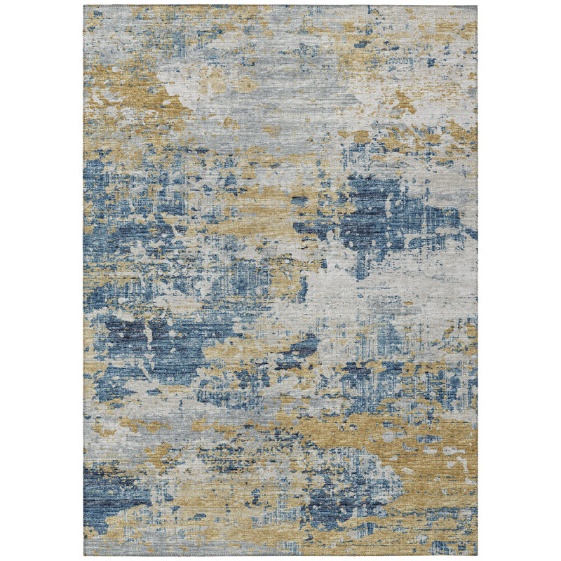 Tapis bleu / brun en polyester tissé à la machine Cumbernauld, Rectangle de 10 pi x 14 pi