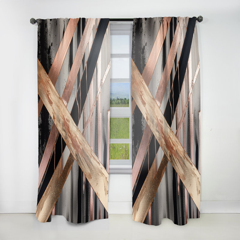 Rideau moderne à rayures métalliques et cercles III - Velours obscurcissant - 1 panneau, L 52 po x L 63 po