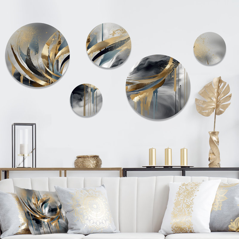 Formes abstraites et lignes infinies III - formes abstraites, ensemble d'art mural rond de 5