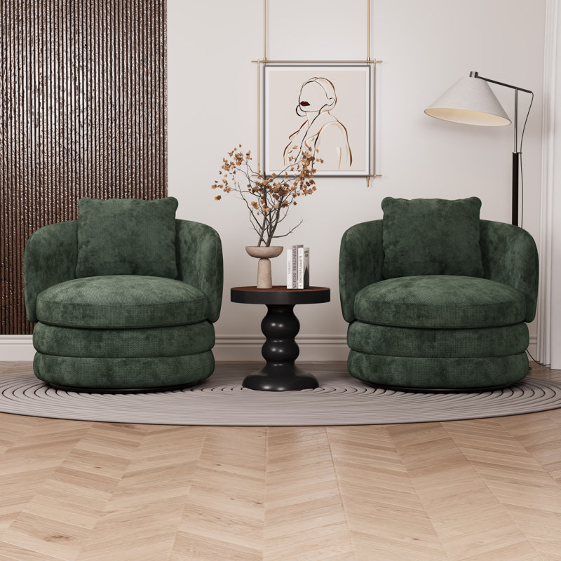Fauteuil demi-tonneau pivotant en chenille Modern (ensemble de 2), Green