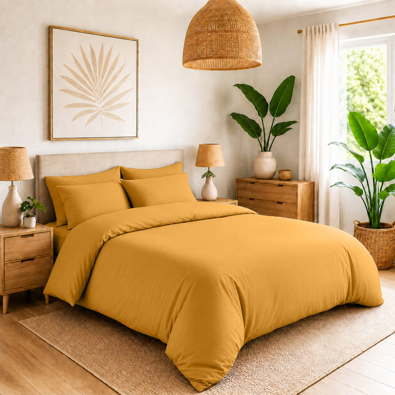 Microfiber Solid Colour Duvet Cover Set, Single Duvet Cover + 1 Pillowcase, Ochre
