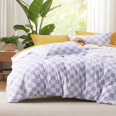 Bedsure Checkered & Floral & Striped Duvet Cover