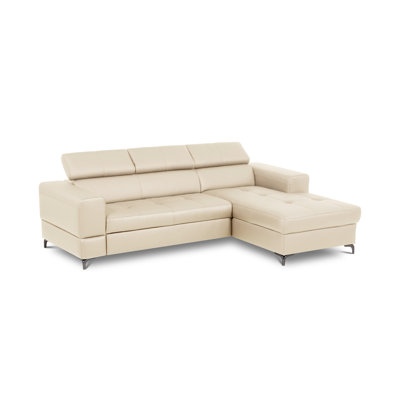 Tinos Genuine Leather Corner Sofa with Pull Out Bed with Storage and Adjustable Headrests