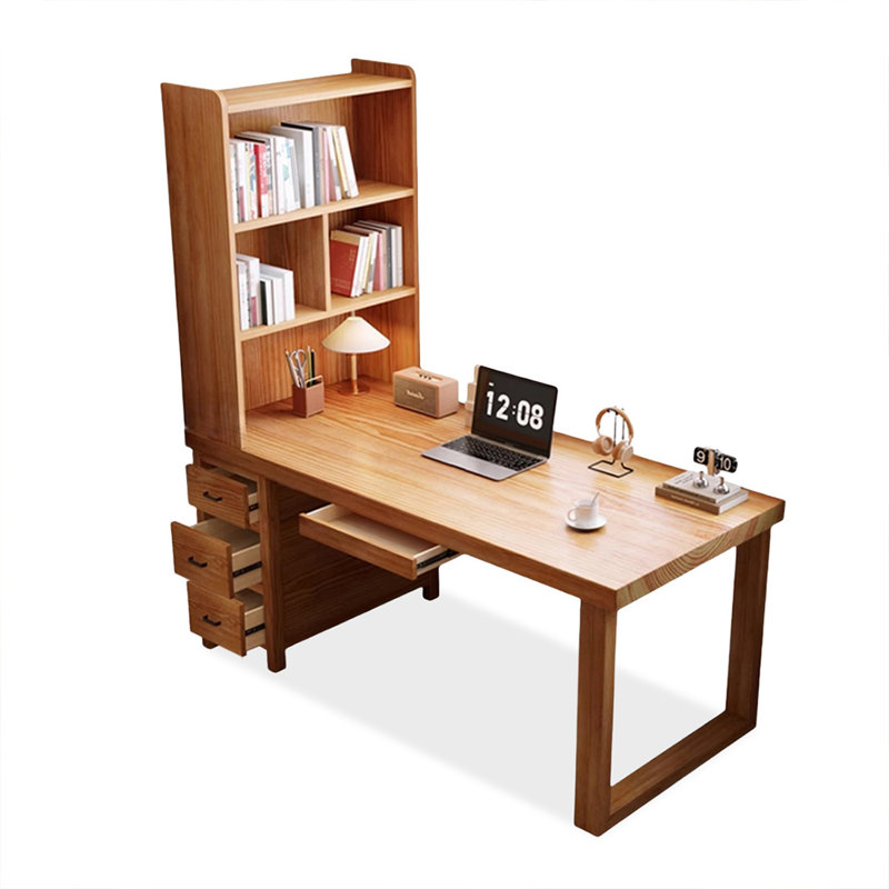 Bureau rectangulaire brun en bois massif, Retour à gauche, 29.53" H x 62.99" W x 27.56" D
