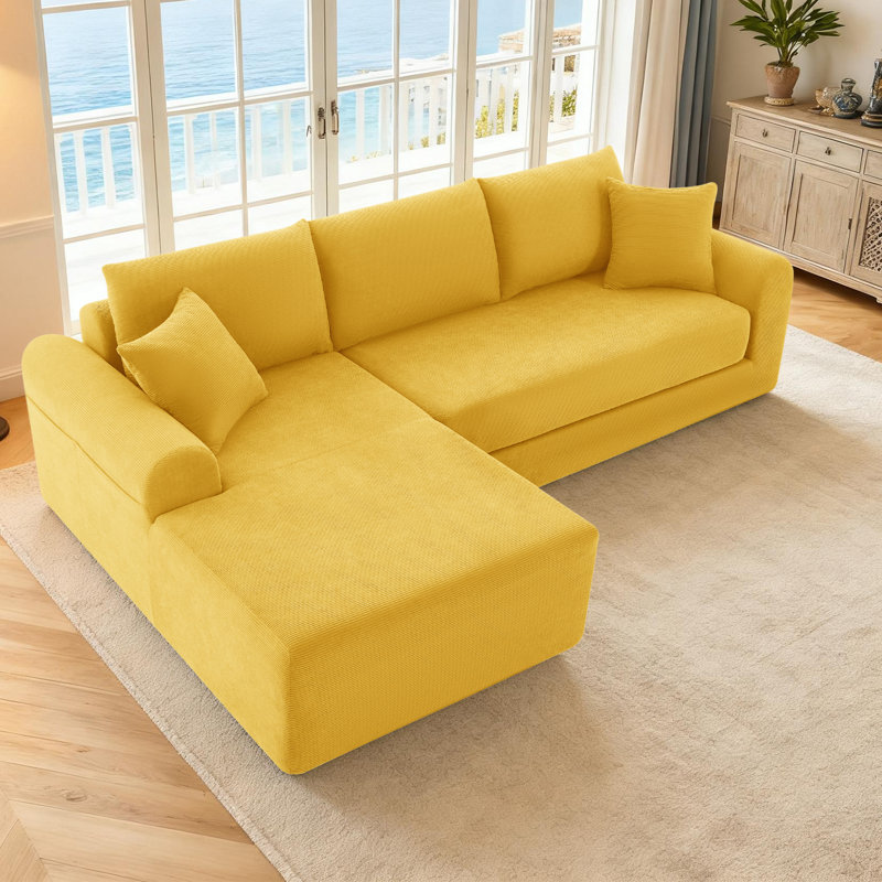 103” Modular Sectional Cloud Sofa For Living Room Modern Minimalist Couch With L-shaped Chaise Upholstered Corduroy Couch , Deep Seat, No Assembly Required