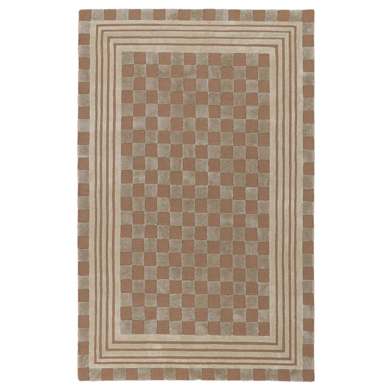 Mocha Tonal Check Rug, Rectangle 5' x 8'