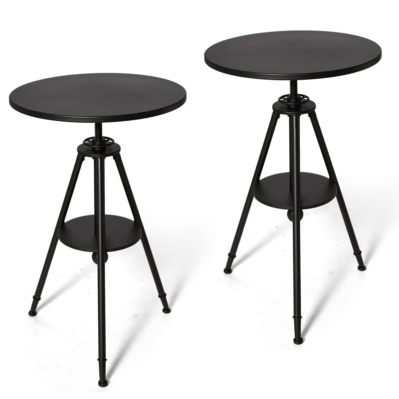 Ensemble de 2, table de bistro industrielle, table de café rétro, table de salle à manger de ferme ronde pour cuisine, table d'appoint rustique, plateau pivotant en métal, réglable en hauteur