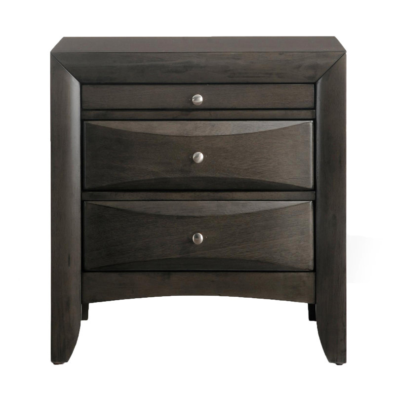 Table de bout contemporaine 1 tiroir 2 pièces Table de chevet plateau de bijoux en bois massif au fini gris, Gris