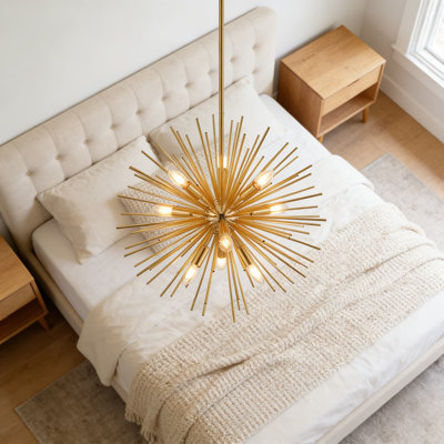 Lustre Spoutnik moderne et industriel avec hauteur réglable, conception de globe de feu d'artifice à 9 lumières pour plafond, salon, salle à manger, entrée et chambre à coucher