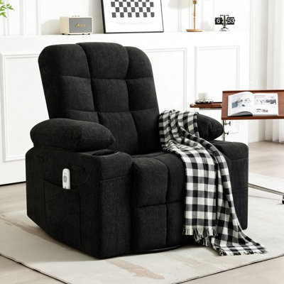 37.1w Recliner Chair With Massage And Heat, Chenille Oversized Single Reclining Sofa With Cup Holders & Side Storage For Living Room Bedroom