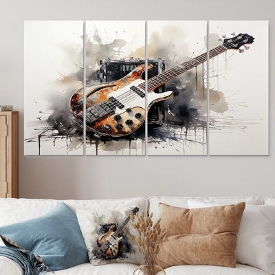 «Brown Charcoal Guitare», ensemble de 4 pièces d'art mural