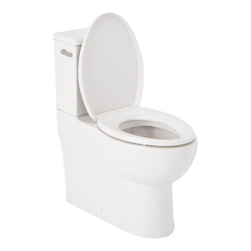 Lavrik Two-Piece Skirted Elongated Toilet with Reversible Tank - Brushed Nickel Handle, Brushed Nickel