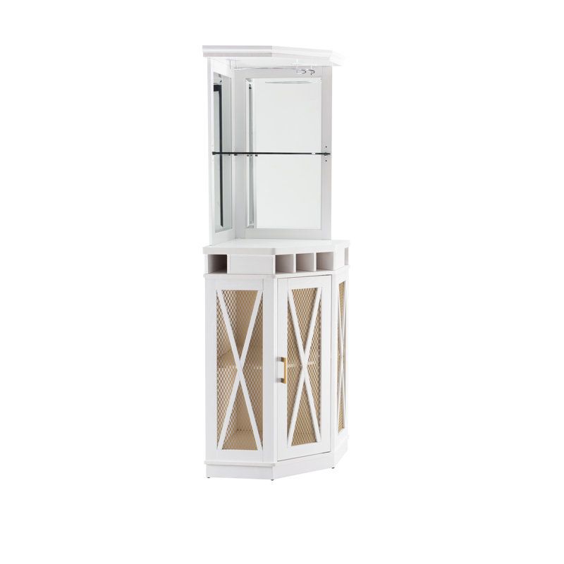 Bar d'angle avec rangement pour bouteilles de vin Merryman, Blanc