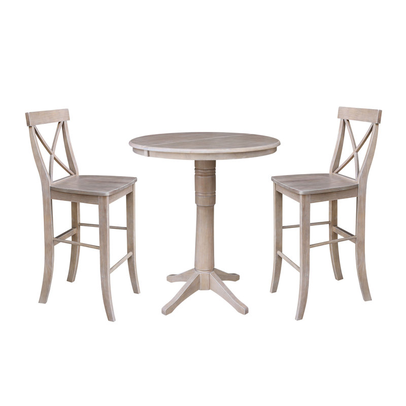 Ensemble de salle à manger extensible en bois massif Chaaya, Taupe-gris délavé, 3 pièces