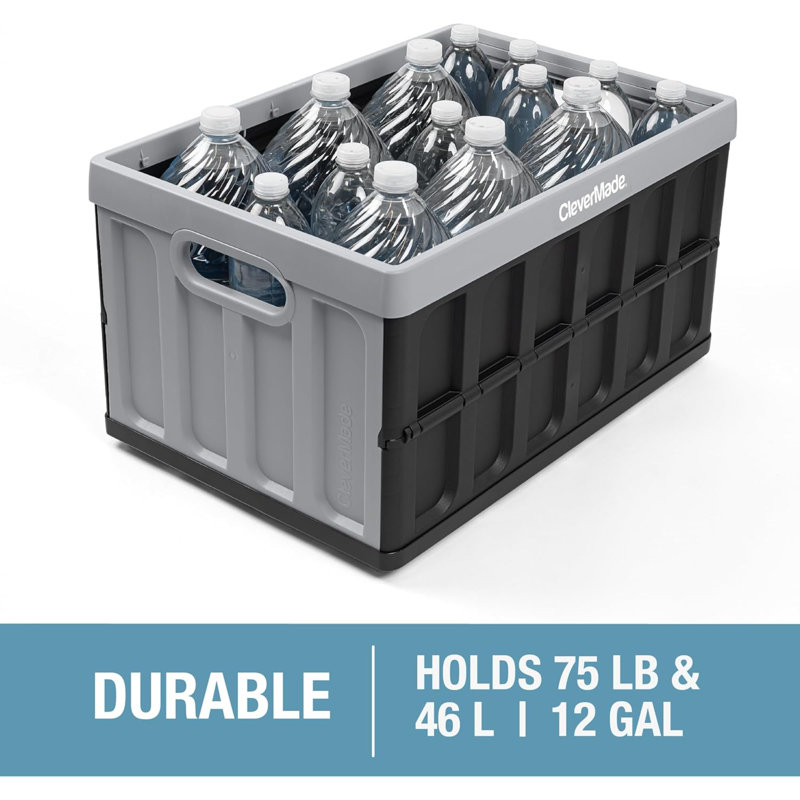Collapsible Storage Bin (With Lid), 3PK - 62L (16 Gal) Folding Plastic Stackable Utility Crates, Holds 100Lbs Per Bin - Solid Wall Clevercrate For Organizing, Storage, Moving