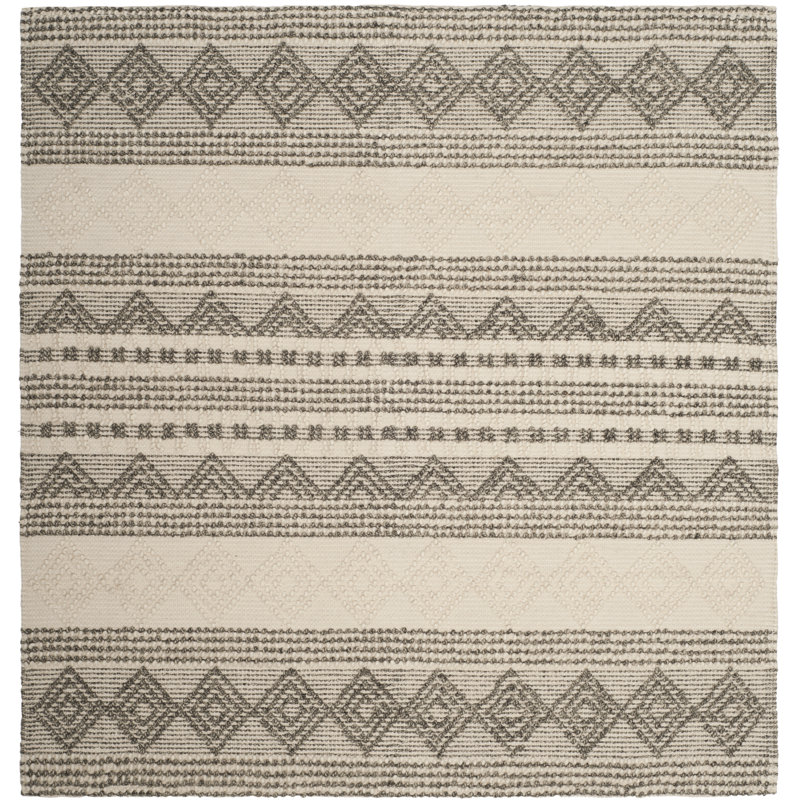 Jacques Hand Woven Wool/Cotton Striped Rug in Gray/Ivory, Square 8'