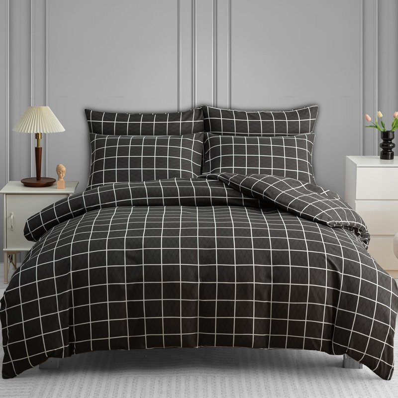 Microfiber Geometric Duvet Cover Set, Single (135cm x 200cm), Charcoal & White