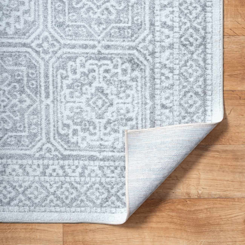 Tapis bleu glace / gris ardoise / argenté lavable à la machine Manhattan, Bleu / gris, 6 pi 7 po x 9 pi
