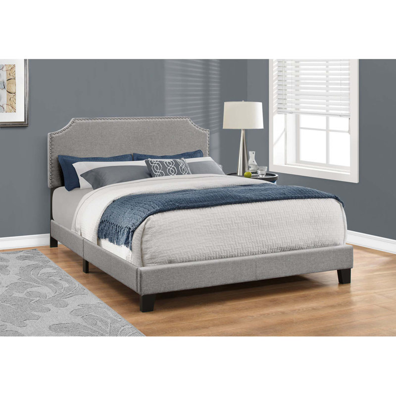 Bed, Platform, Bedroom, Frame, Upholstered, Linen Look, Transitional, Beige, Queen