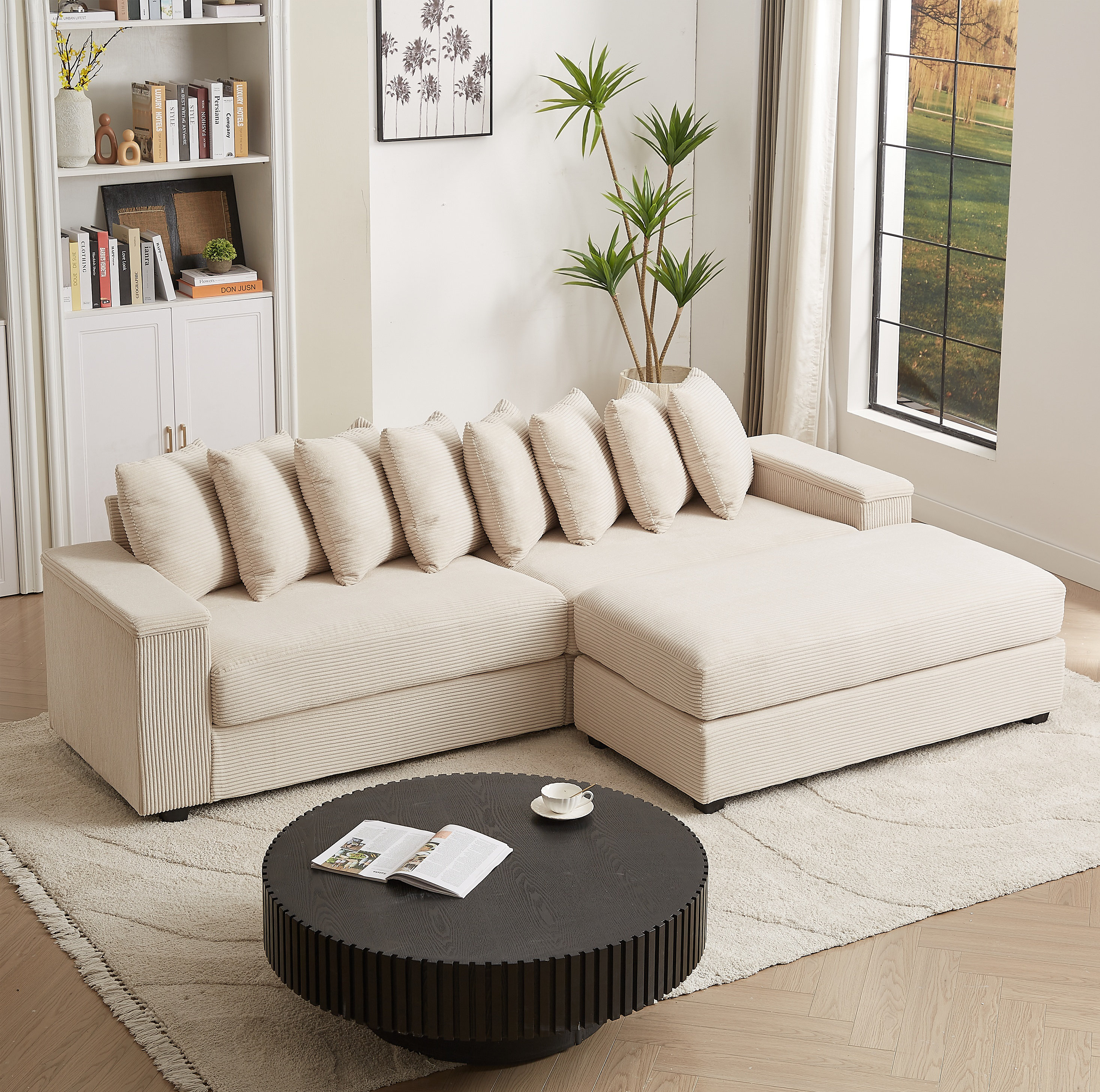 Corrigan Studio Luxe Oversized L Shaped Sofa with Chaise,Comfy Corduroy ...