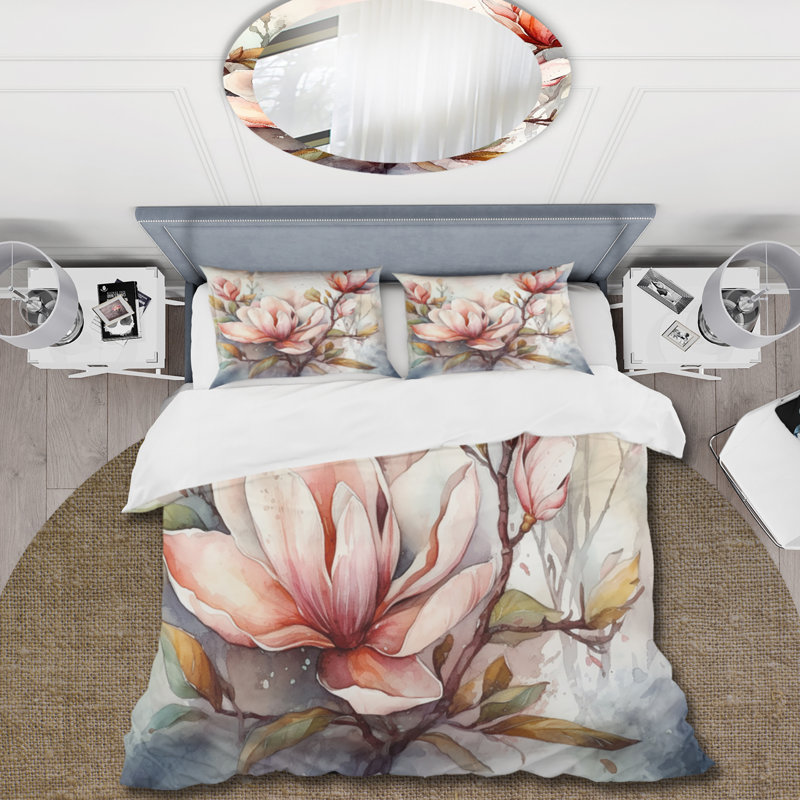 Ensemble de housse de couette Red Magnolia Symphony Bedding, Housse de couette pour très grand lit et 2 très