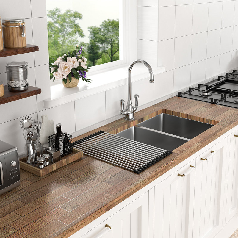 Évier de cuisine à double cuve encastrable en acier inoxydable de calibre 16 16 x 33 po (60/40) avec évier profond de 9 po