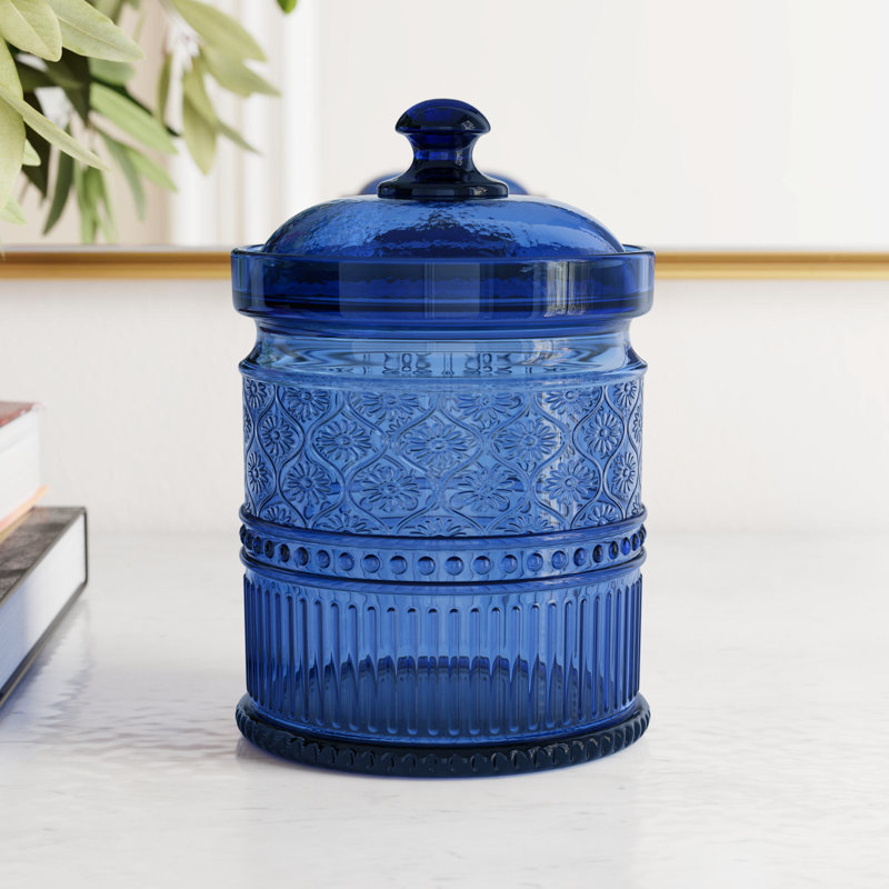 Claro Small Blue Geometric Glass Canister