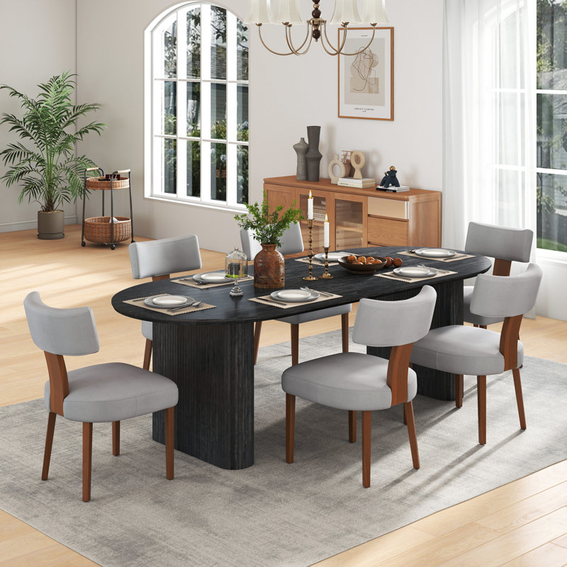 Ensemble de table de salle à manger extensible Modern Farmhouse, 7 pièces : table, 6 chaises, Gris, Chêne