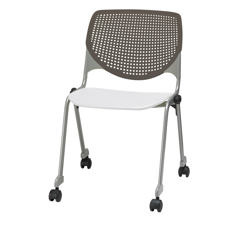 Chaise empilable en poly sans accoudoirs Kool, Avec des roulettes, Blanc / pierre brune