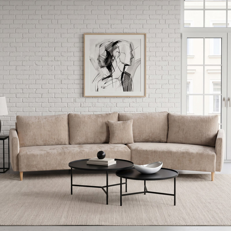 Canapé modulaire incurvé incurvé, canapé en tissu de lin respirant avec coussins de dossier amovibles, Beige Linen Blend