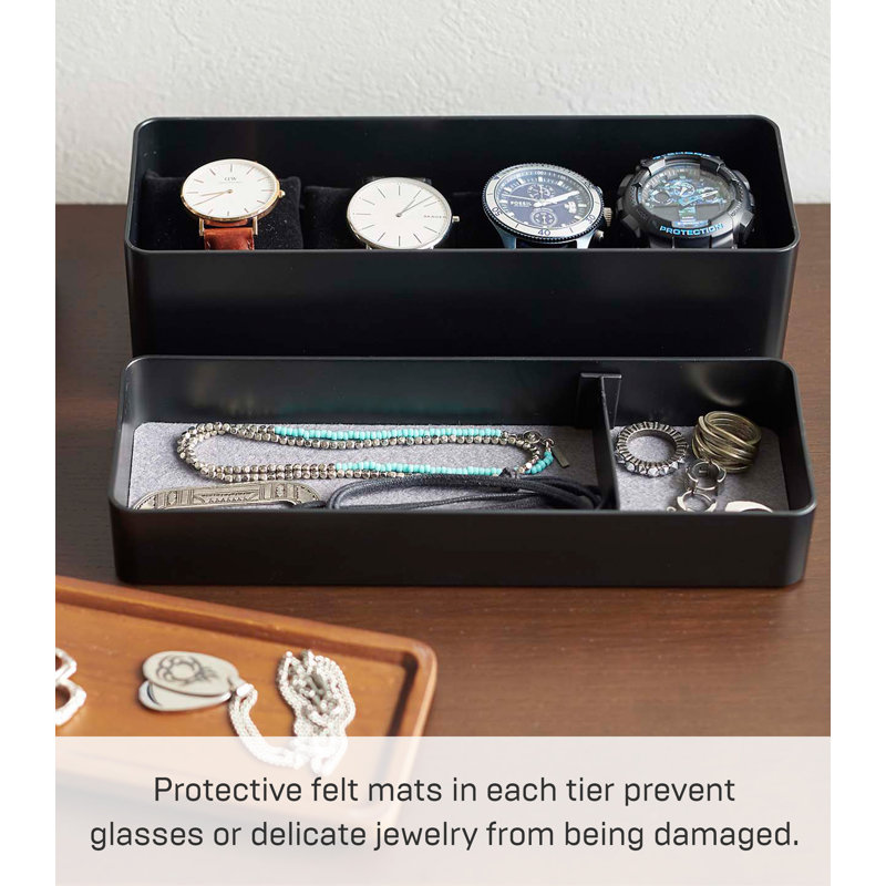Black Wood Stacking Jewelry and Watch Case