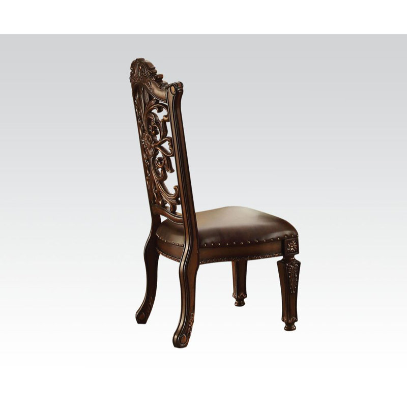 Vendome High Back Brown Faux Leather and Wood Side Chair Set