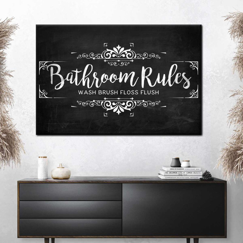 «Vintage Bathroom Rules Sign», reproduction sur toile, H 8 po x l 12 po x P 1 po
