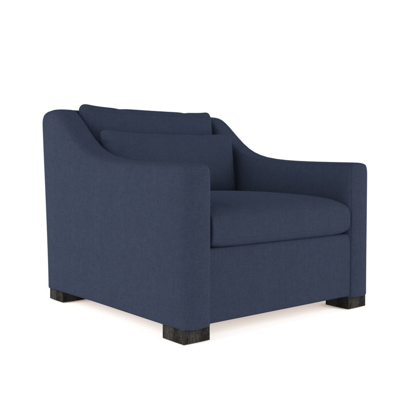 Crosby Upholstered Armchair, Box Weave Linen Chocolate, 32.5" H x 35" W x 38" D, Ebony