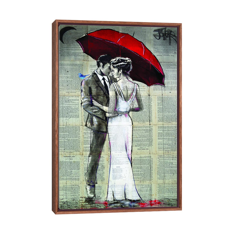 Rainy Moon par Loui Jover - impression d'art graphique, Toile classique avec cadre brun, Pas de tapis
